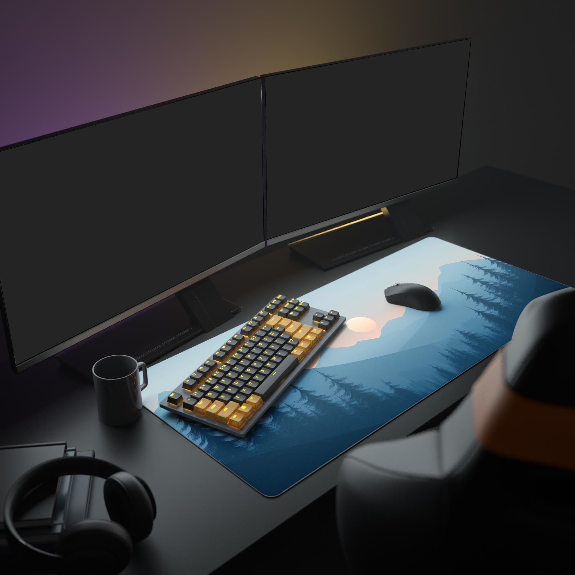 Mountain Sunset Blue Desk Pad